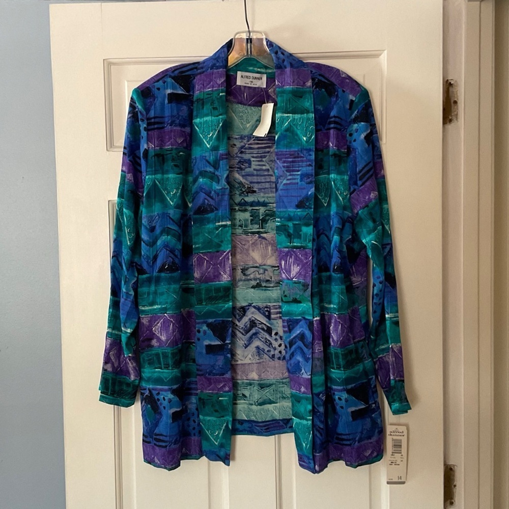 Vintage Alfred Dunner Open Front Jacket Jewel Tone Multicolor Size 14 NWT Artsy